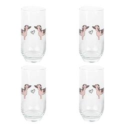 Foto van Haes deco - set van 4 waterglazen - ø 7x14 cm / 380 ml - glas - dachshund love