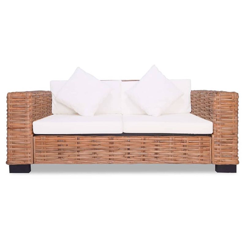 Foto van The living store rattanbank - tweezits - natuurlijk rattan/mangohout - crèmewit - 157 x 80 x 67 cm