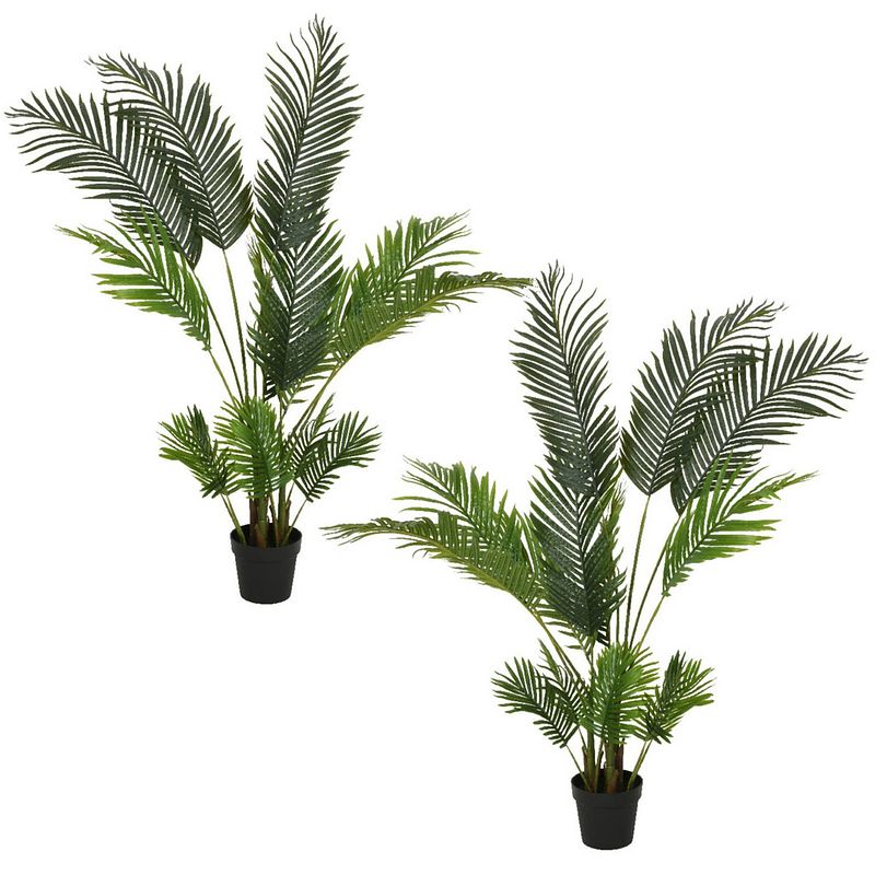 Foto van Set van 2x stuks groene palm areca/goudpalm kunstplanten 150 cm in pot - kunstplanten