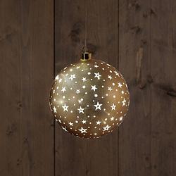 Foto van Anna'ss collection - ball glass matt gold with stars 15cm /led warm white /