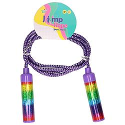 Foto van Kids fun springtouw speelgoed rainbow glitters - paars - 210 cm - buitenspeelgoed - springtouwen
