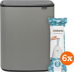 Foto van Brabantia bo touch bin 2 x 30 liter mineral concrete grey + vuilniszakken (120 stuks)