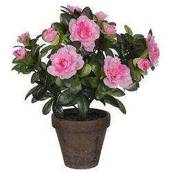 Foto van 2x groene azalea kunstplant roze bloemen 27 cm in pot stan grey - kunstplanten