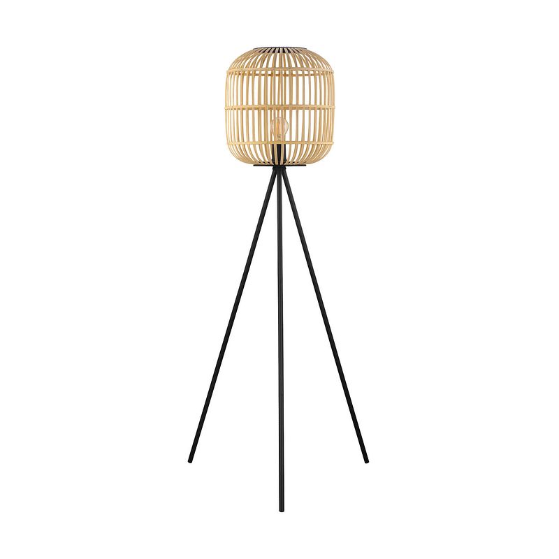 Foto van Eglo bordesley vloerlamp - e27 - 139 cm - zwart/natuur