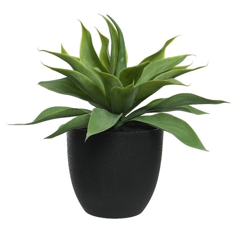 Foto van Groene agave kunstplant 44 cm in zwarte pot - kunstplanten/nepplanten - succulenten