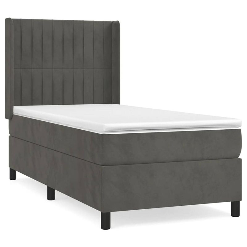 Foto van The living store boxspringbed - fluweel - 193x93x118/128 cm - donkergrijs