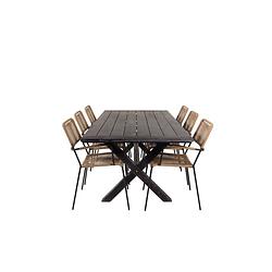 Foto van Rives tuinmeubelset tafel 100x200cm en 6 stoel armleuningl lindos zwart.