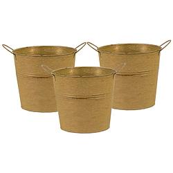 Foto van Emmer/plantenpot/bloempot - 3x - zink - oud goud - d14 x h12 cm - emmers