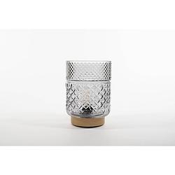 Foto van Lantern glass 12x17,5cm grey with golden base led bulb