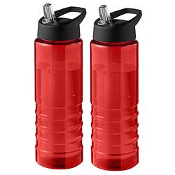 Foto van 2x stuks sport bidon hi-eco gerecycled kunststof - drinkfles/waterfles - rood/zwart - 750 ml - drinkflessen