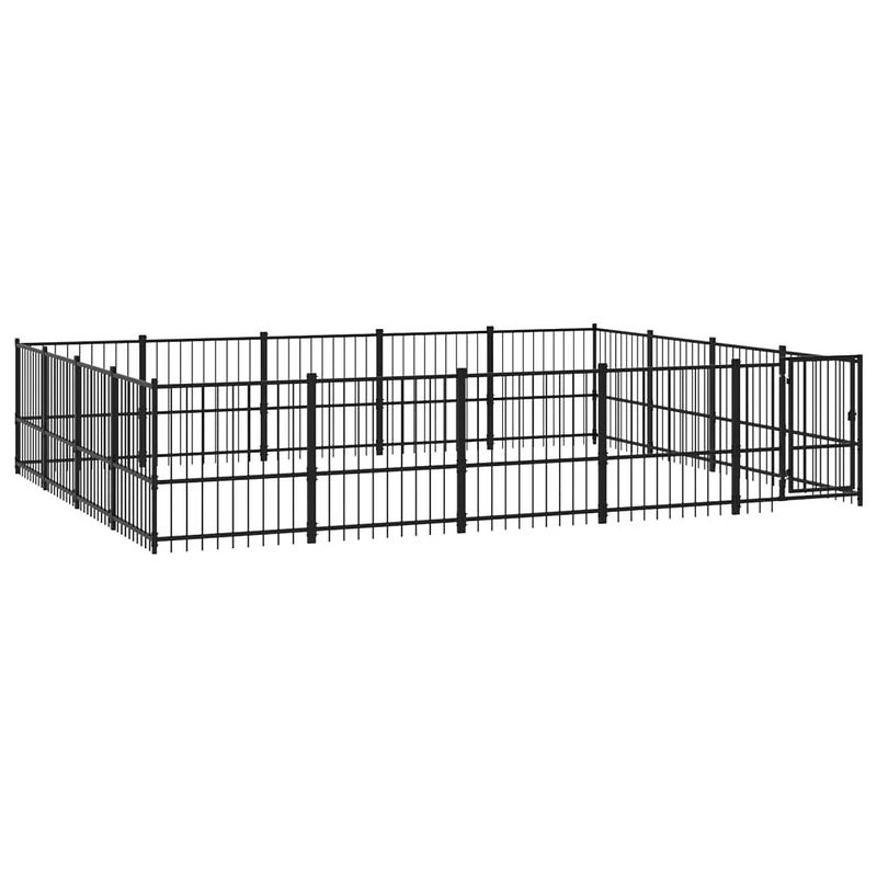 Foto van The living store hondenhok hondenkennel - zwart - 485x388x100 cm - stalen stangen - stevige constructie