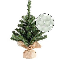 Foto van Mini kerstboom groen - met verlichting bollen lichtgroen - h45 cm - kunstkerstboom