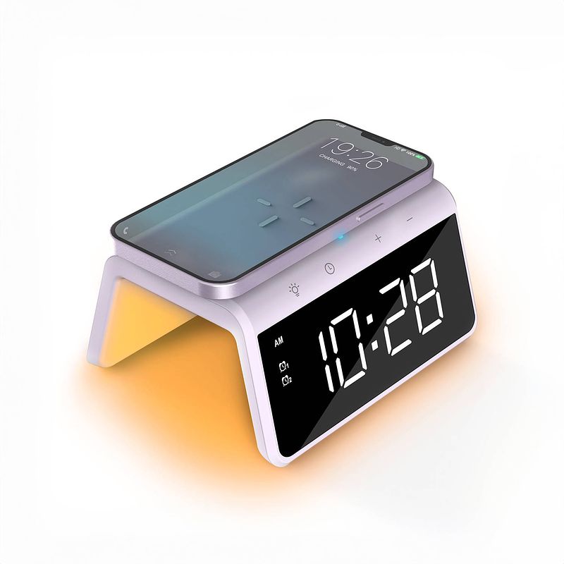 Foto van Caliber caliber digitale wekker - wekker met draadloze oplader - digitale klok - dimbaar - twee alarmen - geschikt als