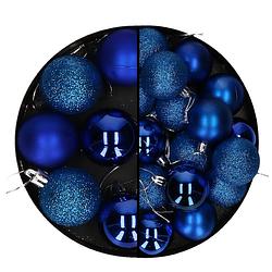 Foto van Kerstballen 28x stuks blauw 4 en 5 cm kunststof - kerstbal