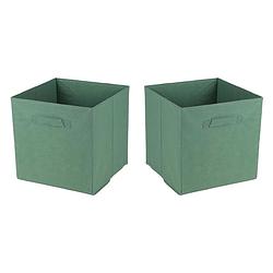 Foto van Urban living opbergmand/kastmand square box - 2x - karton/kunststof - 29 liter - groen - 31 x 31 x 31 cm - opbergmanden