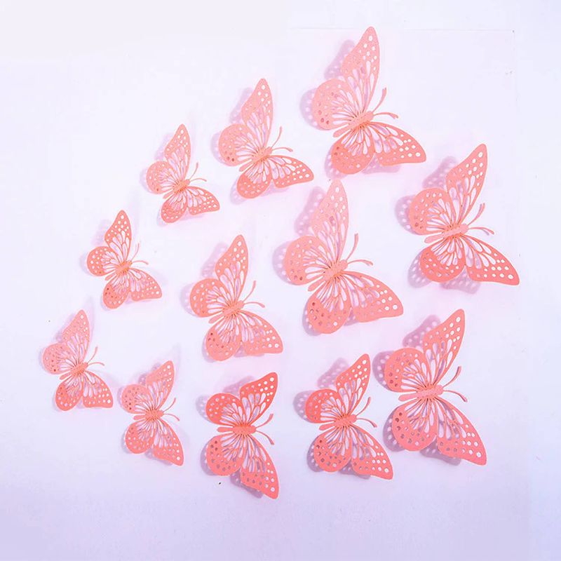 Foto van Cake topper decoratie vlinders of muur decoratie met plakkers 12 stuks roze - 3d vlinders - vl-01