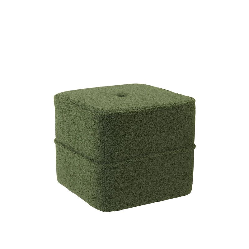 Foto van Pouf 40x40x35 cm kiki teddy dark olive green