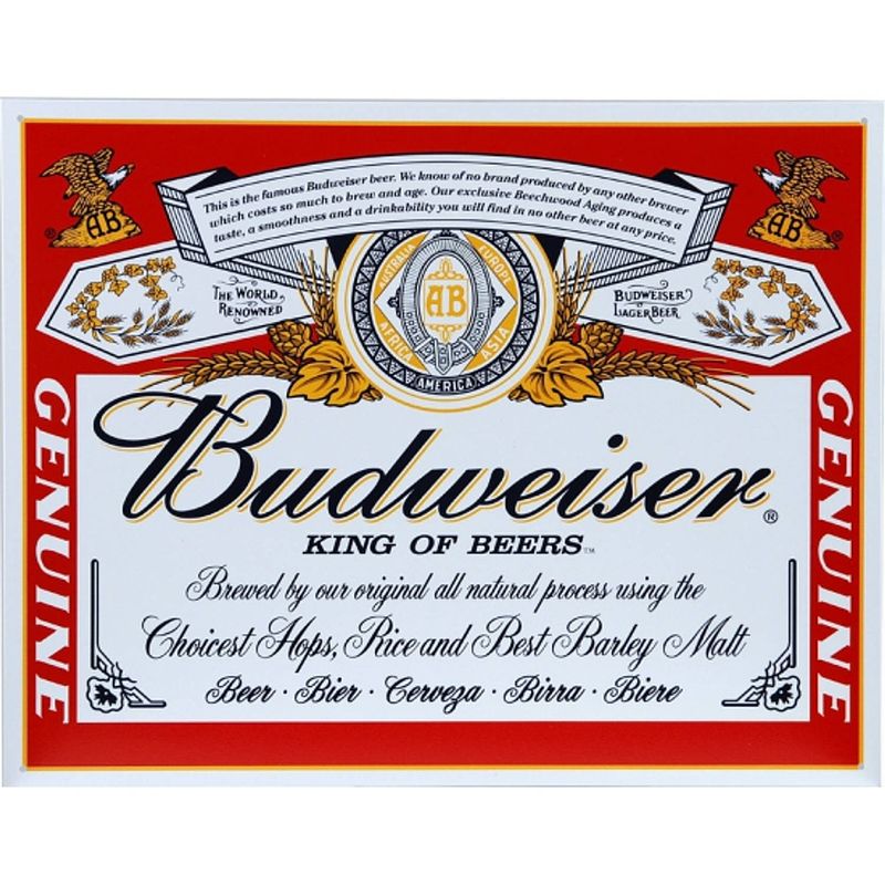 Foto van Budweiser muurdecoratie metaal 32x41 - metalen wandbordjes