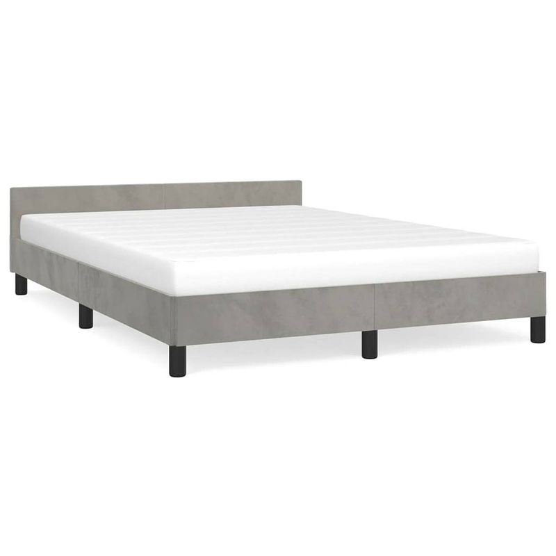 Foto van The living store bedframe - fluweel - multiplex lattenbodem - lichtgrijs - 203x143x50cm