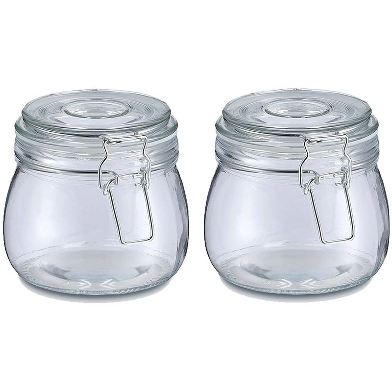 Foto van Zeller voorraadpot/bewaarpot alfie - 2x - 500 ml - glas - beugelsluiting - d11 x h11 cm - voorraadpot