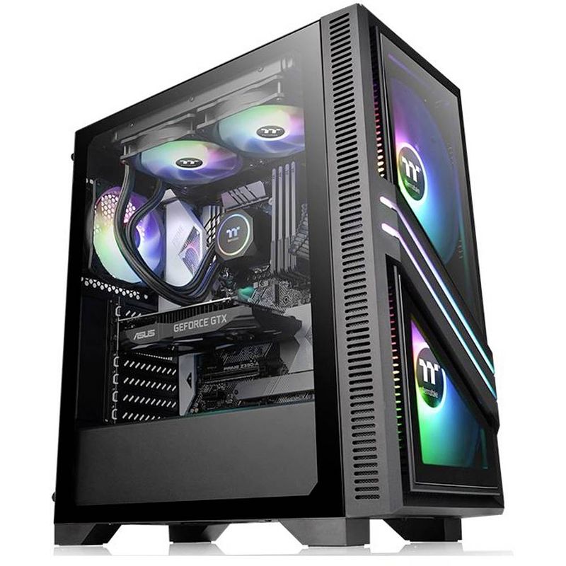 Foto van Thermaltake versa t35 tg rgb midi-tower pc-behuizing zwart 1 voorgeïnstalleerde ventilator, zijvenster, stoffilter