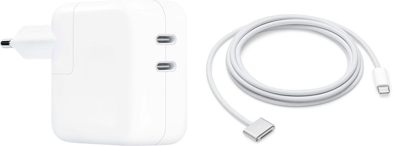 Foto van Apple 35w power adapter met 2 usb c poorten + apple usb c naar magsafe 3 kabel (2m)