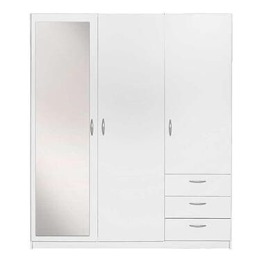 Foto van Kledingkast varia 3-deurs met spiegel - wit - 175x146x50 cm - leen bakker