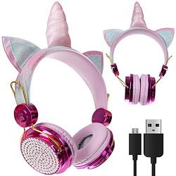 Foto van Draadloze bluetooth 5.0 over-ear hoofdtelefoon koptelefoon met microfoon unicorn eenhoorn