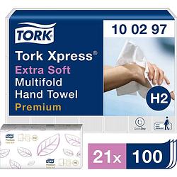 Foto van Tork 100297 xpress® multifold premium papieren handdoeken (l x b) 34 cm x 21 cm helderwit 21 x 100 vellen/pak 2100 stuk(s)