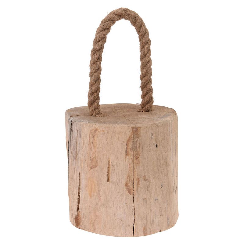 Foto van 1x deurstopper teak met draagtouw 14 cm - deurstoppers