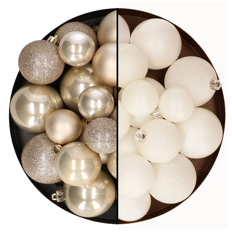 Foto van Kerstballen 60x stuks - mix creme wit/champagne - 4-5-6 cm - kunststof - kerstbal