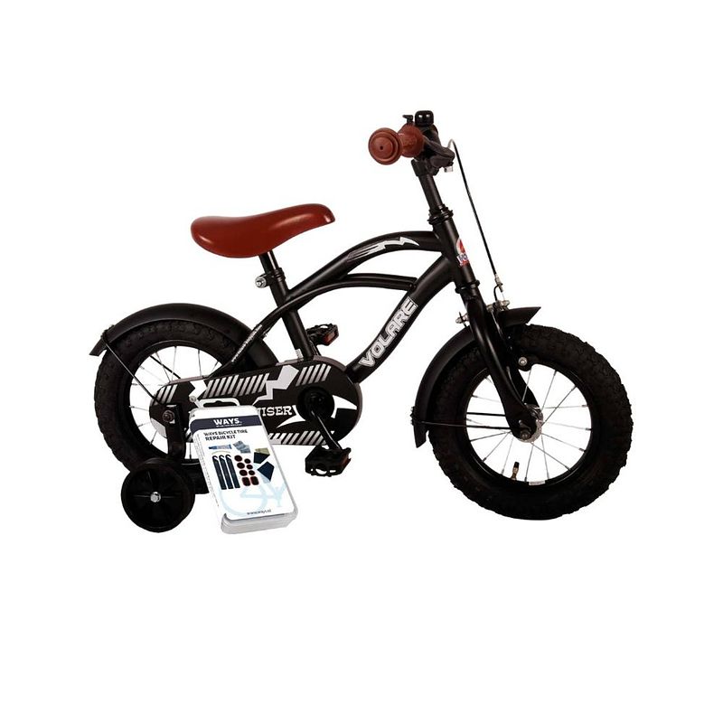 Foto van Volare kinderfiets black cruiser - 12 inch - zwart - inclusief ways bandenplakset