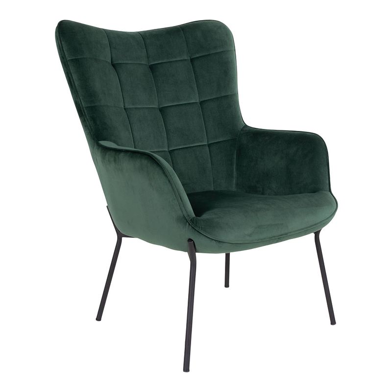 Foto van Glow fauteuil groen velours, zwarte poten.