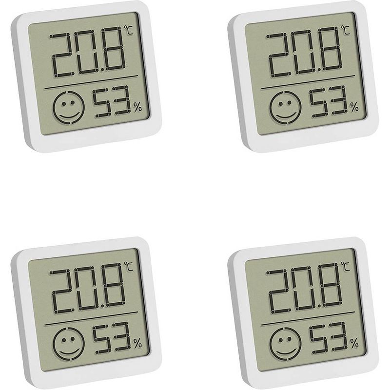 Foto van Tfa dostmann 4er set digitales thermo-hygrometer mit komfortzone thermo- en hygrometer wit