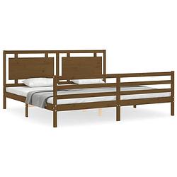 Foto van The living store bedframe - massief grenenhout - multiplex lattenbodem - 205.5 x 205.5 cm - honingbruin