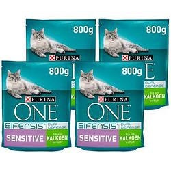 Foto van Purina one bifensis sensitive adult brokjes kalkoen kattenvoer 4 x 800g bij jumbo