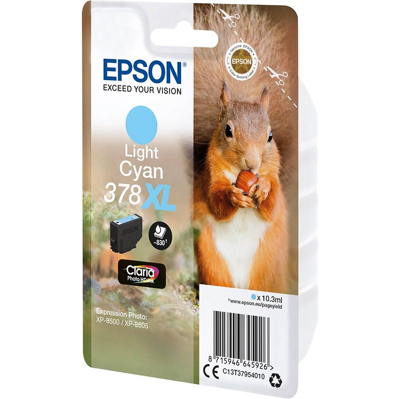 Foto van Epson inktcartridge 378 xl, 830 pagina'ss, oem c13t37954010, licht cyaan