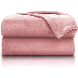 Foto van Sleepcomfort - fleece plaid - fleecedeken - fluffy deken - knuffeldeken - bankdeken - warm - 150 x 200 cm - roze