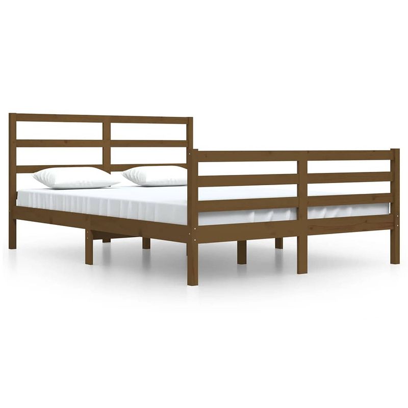 Foto van The living store houten bedframe - massief grenenhout - 160 x 200 cm - honingbruin