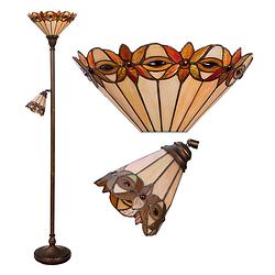 Foto van Haes deco - tiffany vloerlamp beige ø35/ø14x176cm e27/max2x60w e14/max 1x25w