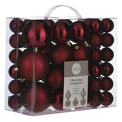 Foto van Kerstboomversiering pakket met 46x donkerrode plastic kerstballen - kerstbal