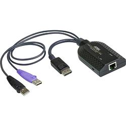 Foto van Aten kvm adapter [2x usb-a 2.0 stekker, displayport stekker - 1x rj45-bus] 0.20 m zwart