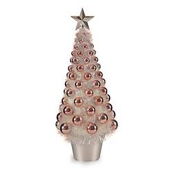Foto van Mini kunst kerstboom/kunstboom roze incl. kerstballen 50 cm kunststof - kunstkerstboom