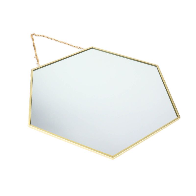 Foto van Orange85 spiegel goud - met ophangketting - wandspiegel - goude spiegel - hexagon - honingraat