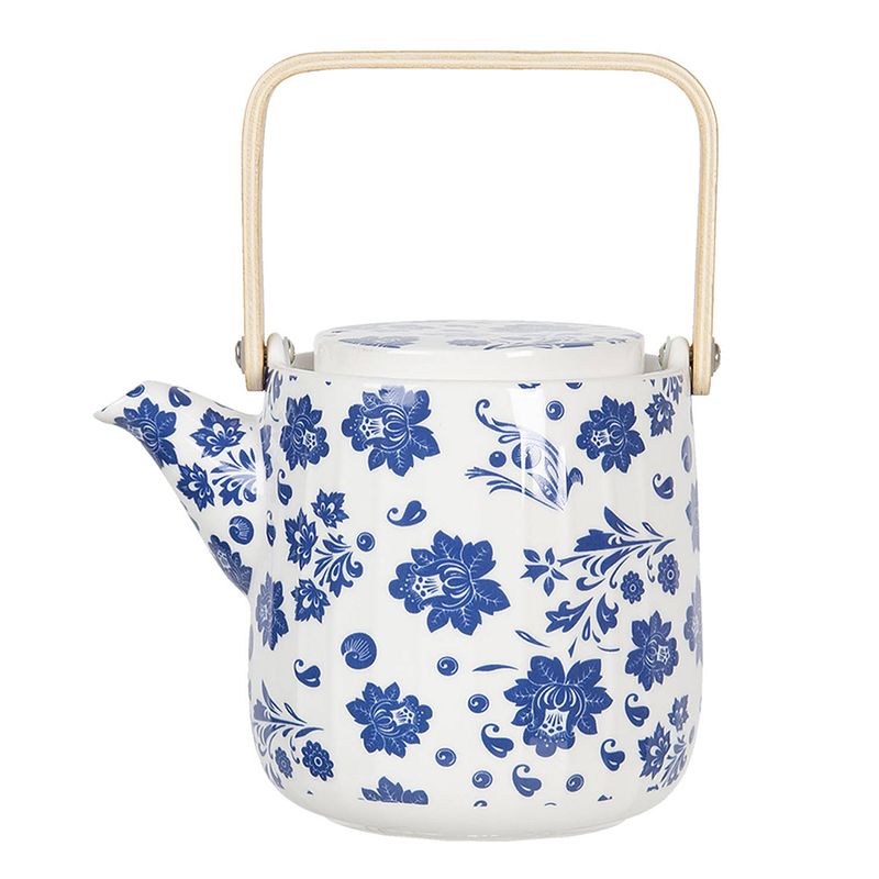 Foto van Haes deco - chinese theepot - porselein - chinese blauwe bloemen - theepot 800 ml - traditioneel theeservies, theekan