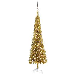 Foto van Vidaxl kerstboom met led's en kerstballen smal 210 cm goudkleurig