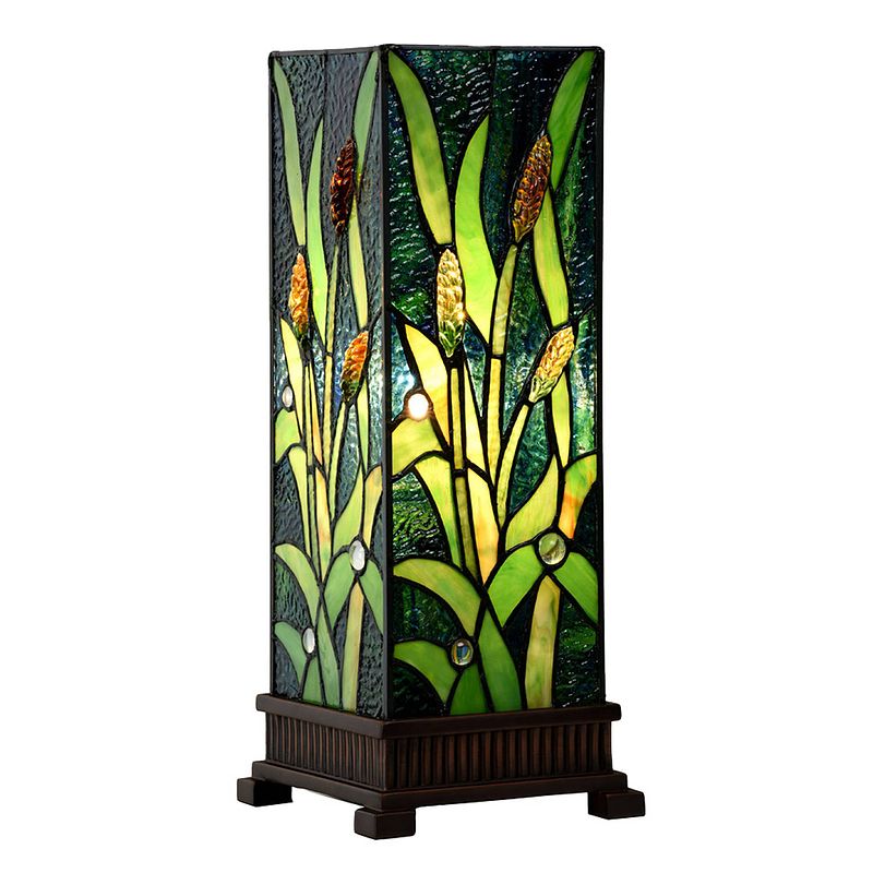 Foto van Lumilamp tiffany tafellamp 18x18x45 cm groen glas tiffany bureaulamp groen tiffany bureaulamp