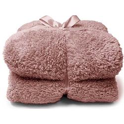 Foto van Droomtextiel teddy plaid roze 150 x 200 cm - teddy deken - super zacht - warm en donzig - bank plaid