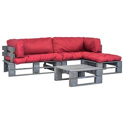 Foto van Vidaxl 4-delige loungeset pallet met rode kussens hout