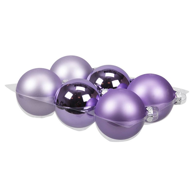 Foto van 6x stuks glazen kerstballen amethyst paars 8 cm mat/glans - kerstbal